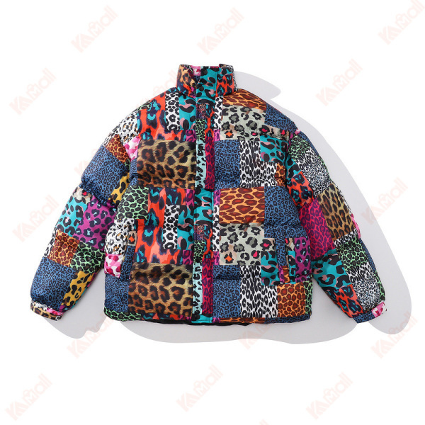 straight hem puffer leopard print jacket